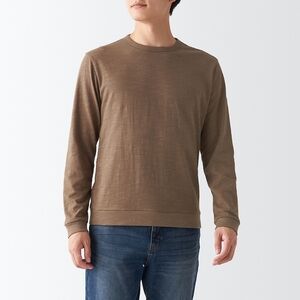 Muji Men's Organic Cotton Slub Jersey Long Sleeves T-Shirt Brown Large